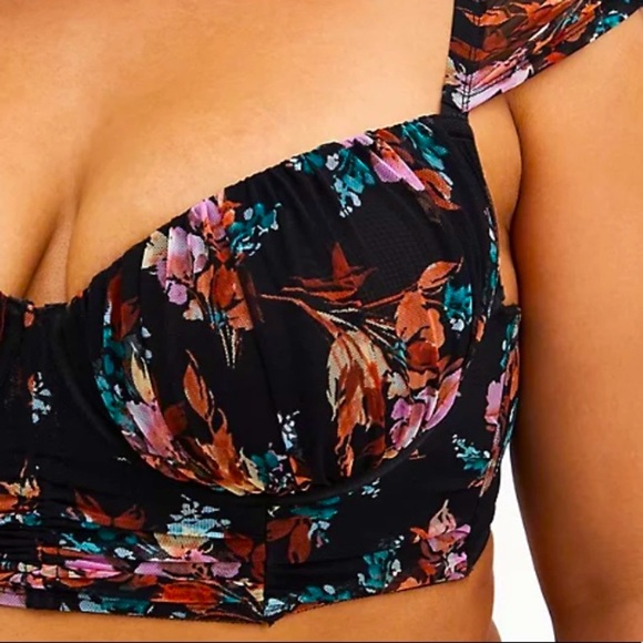 Torrid Floral Mesh Drawstring Bralette, Sizes 1X, 2X - Picture 6 of 6